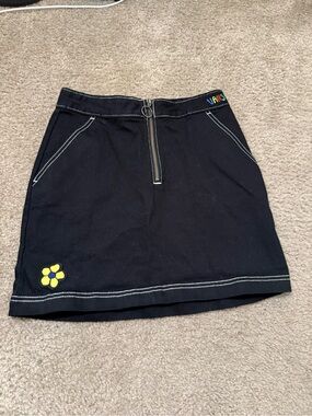 Vans Black Mini Skirt with Yellow Flower Patch
